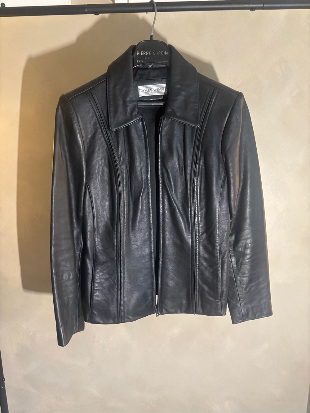 Jones New York Black Leather Zip-Front Jacket